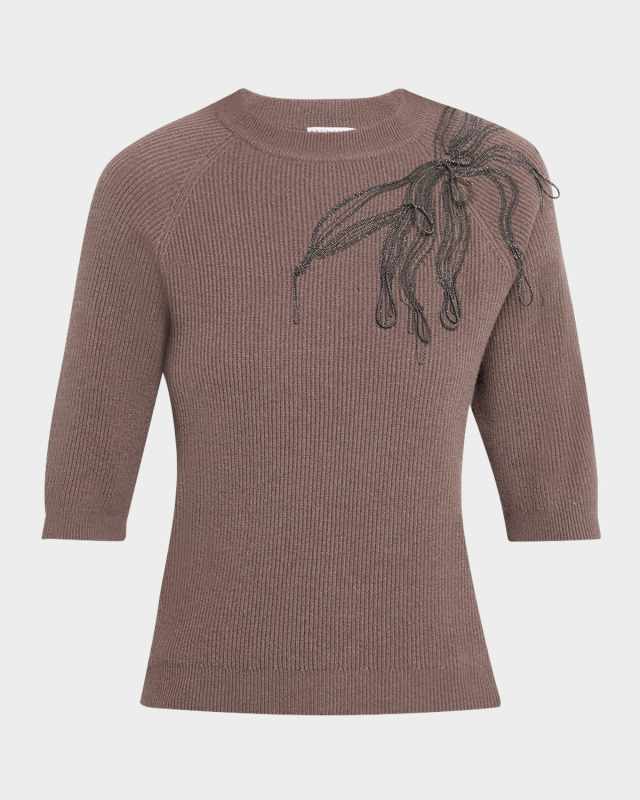 Cashmere Sweater with Monili Embroidery